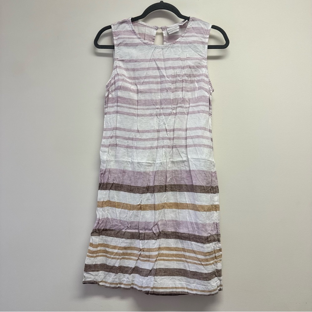 Rachel Zoe Striped Sleeveless 100% Linen Lilac Mini Dress Size 8 EUC